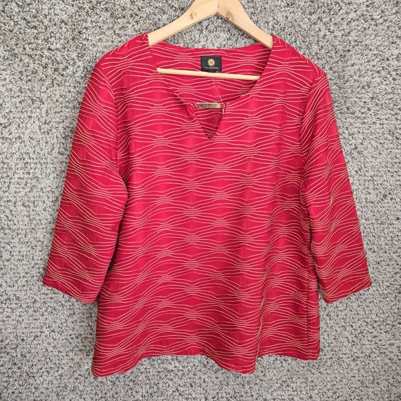 JM Collection Top Womens PXL Petite XL Red Textured Blouse Keyhole Neck Casual - Picture 1 of 7